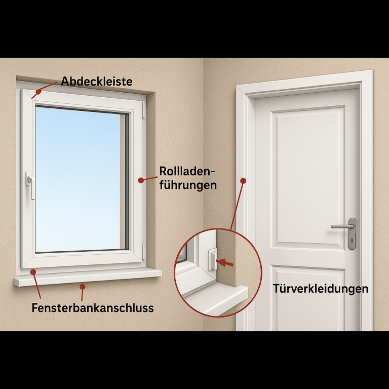Realistische Darstellung eines Fensters und einer Tür mit markierten Stellen, wo Clips verwendet werden